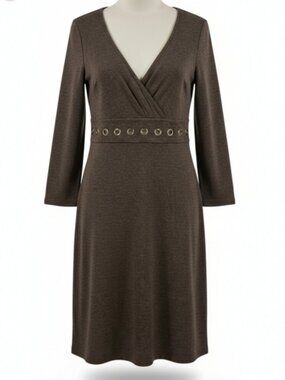 Ann Taylor Loft SZ 4 Heather Brown Empire Waist Classic Overall Dress 3/4 Sleeve
